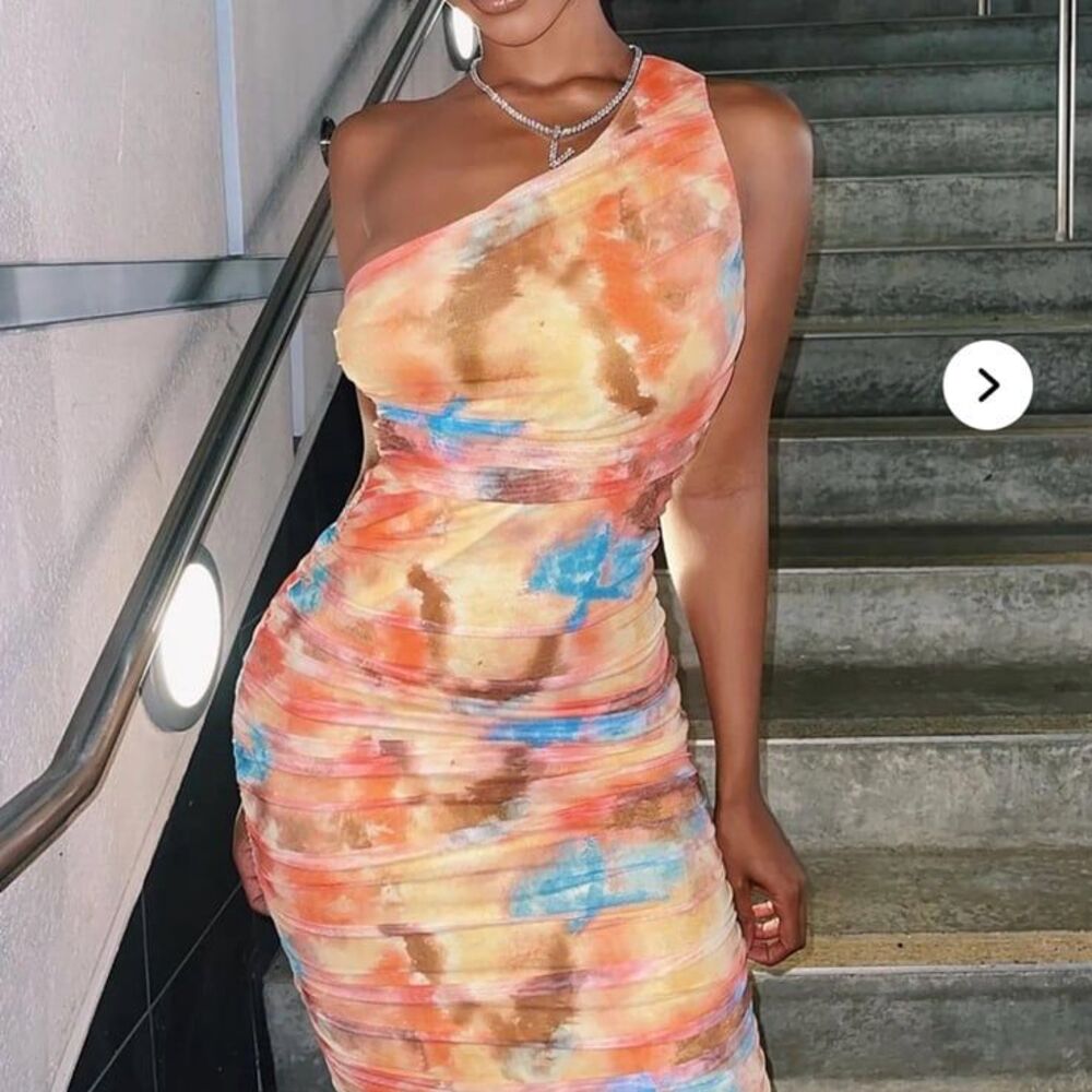 Fashion Nova Bianka Tie Dye Midi Dress - Orange/combo
